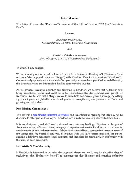 letter of intent nederlands.